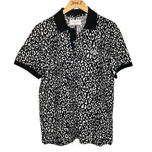 Ovadia & Sons Black Animal Print Short Sleeve Polo Shirt Collared 100% Cotton